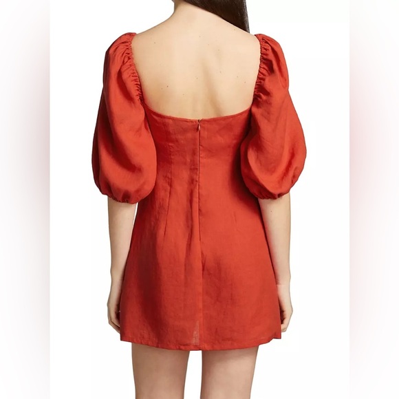 Rumer the Label NWT Freya Mini Linen Puff Sleeve Cutout Dress Tuscany Sz L $269 - Picture 3 of 8